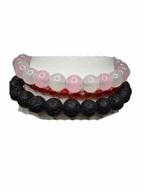 Lava and glass beads Beaded Bracelet Set handmade memory wire